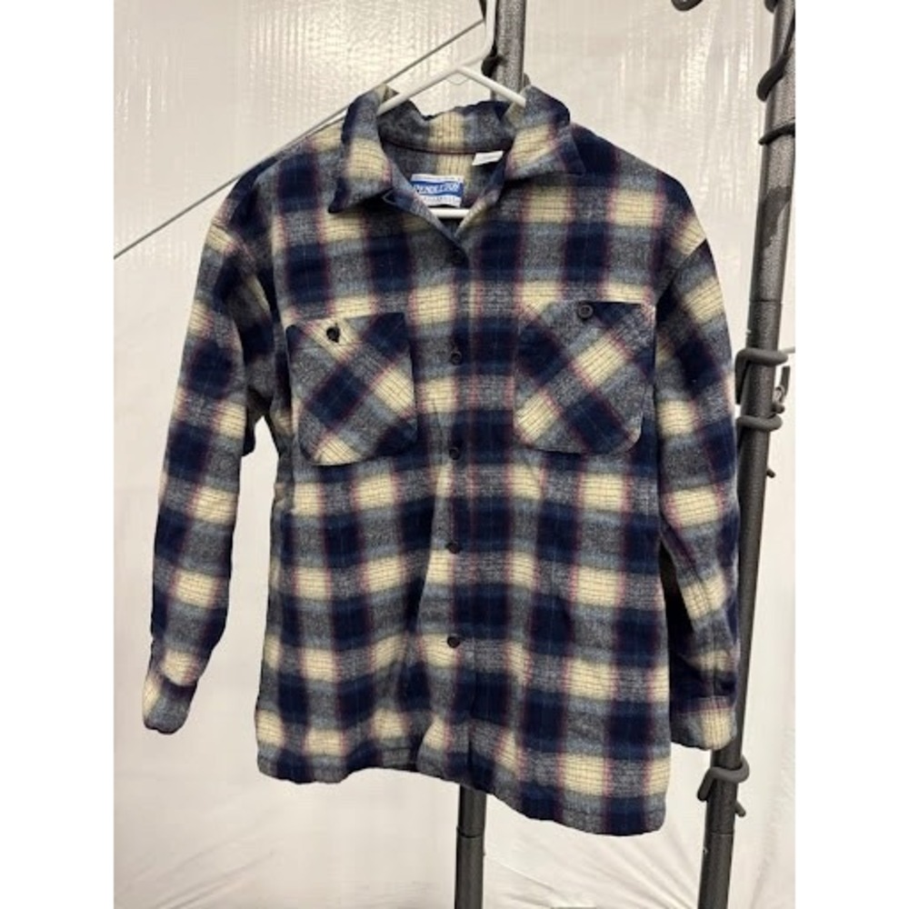 Vintage Pendleton Knockabout Wool Shirt Men's Size Large Blue Plaid USA Made